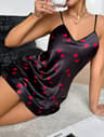 Sweetheart V Neck Spaghetti Strap Nightdress Romantic Heart Print Sleepwear For Women 1