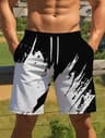 Color Block Print Mens Swim Trunks Quick Dry Drawstring Beach Shorts 1