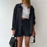 Womens Cotton Linen Summer Outfit Casual Shirt  High Waist Shorts Set 3
