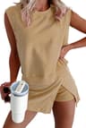 Vintage Womens Summer Set Sleeveless Top And Wrap Skort Casual Matching Outfit 4