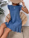 Womens Resort Dress With Ruffle Sleeves And Back Bow Tie 0