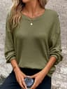 Womens Plus Size AutumnWinter Round Neck Long Sleeve Pullover  Cozy Solid Color Top 8