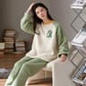 Autumn Winter Cute Cartoon Bear Padded Two Sets Thickened Warm Flannel Women Sleepwear Coral Velvet 9