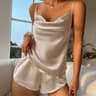 Womens Sleepwear Loungewear Solid Satin Pajama Set V Neck Cami Top Elastic Waistband Shorts 3