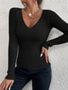 Autumn Winter Women Rib Knit V Neck Sweater Y2k Stripe Pullover Long Sleeve Jersey Tops Trendy Fash