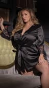 Smooth Soft Plus Lace Ice Silk Robes Comfortable Pajamas For Women Solid Color Casual Nightgowns Sl 1