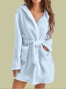 Cozy And Warm Womens Solid Color Hooded Robe With Belt Fleece Pajamas For Home Wear In Autumn And W 3