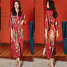 Sexy Black Print Flower Long Robe Nightgown Summer Kimono Bathrobe Gown Rayon Half Sleeve Women Lou 16
