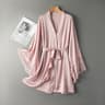Women Sexy Robe With Lace Satin Kimono Nightgown Bathrobe Gown Pink Nightdress 0