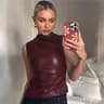 Women Vintage PU Simple Tank Top High Waist Skinny Shrunk Slash Cut Sleeveless Shirts 0