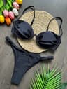 Flower Bikini Set Women Black White V Wire Underwired Mini Swimsuit Sexy Beach Bathing Suit Pleate  0