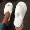 Womens Cross Strap Fur Slippers Indoor Light Warm Plush Home Slippers with Faux Fur Flat Heel