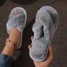 Womens Cross Strap Fur Slippers Indoor Light Warm Plush Home Slippers with Faux Fur Flat Heel