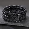 Wood Lava Rock Beads Elastic Bracelet Set For Men Women Black Volcanic Stone Couple Friends Punk Je 4