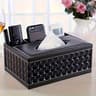 Stylish Living Room Decor Faux Leather Tissue Box Cover With Remote Holder Desktop Storage Organize 2
