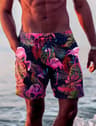 Holiday Hawaiian Mens Swim Trunks Leaf Flamingo Graphics Quick Drying Micro elastic Drawstring Sho