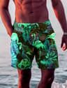 Holiday Hawaiian Mens Swim Trunks Leaf Flamingo Graphics Quick Drying Micro elastic Drawstring Sho