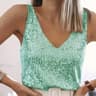 Chic Deep V Neck Sequined Tank Top Sparkly Sleeveless Club Party Vest Blouse 2