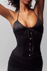 Satin Fishbone Corset Suspender Top Tie Waist Bustier Adjustable Back Strap 3