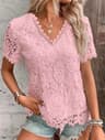 Elegant Lace White V Neck Women Blouse Slim Fit Summer Office Casual Top 3