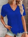 Elegant Lace White V Neck Women Blouse Slim Fit Summer Office Casual Top 4