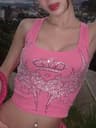 Pink Ribbed Crop Tank Top For Women Slim Fit Streetwear Club Cami 0