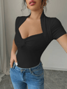 Elegant Curve Plus Size VNeck Slim Fit TShirt For Women Casual Short Sleeve Essential Top 1