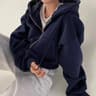 New Insfleecelined Zipup Warm Navy Blue Hooded Sweatshirt Women Versatile Cropped Slims Silhouette  4