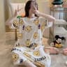 Womens Cartoon Print Nightgown Plus Size Short Sleeve Summer Sleepwear Dress 23