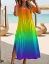 Plus Size Butterfly Print V Neck Summer Dress With Short Sleeves And Split Hem 7