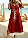 Plus Size Butterfly Print V Neck Summer Dress With Short Sleeves And Split Hem 10