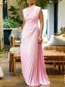 Womens Sleeveless High Neck Maxi Dress With Pleated Empire Waist 6