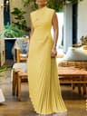 Womens Sleeveless High Neck Maxi Dress With Pleated Empire Waist 7