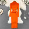 Womens Turtleneck Bodycon Sweater Dress With Long Sleeves And Waist Sash 7