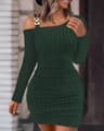 Womens Off Shoulder Bodycon Mini Dress With Long Sleeves And Stretch Knit Fabric 7