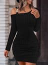 Womens Off Shoulder Bodycon Mini Dress With Long Sleeves And Stretch Knit Fabric 6