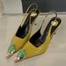 Womens Pointed Toe Slingback Pumps With Thin Heels And Buckle Strap 8