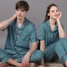 Summer Short Sleeve Couple Pajamas Suit Men Ice Silk Satin Long Pant Sleepwear High Quality Couples 8