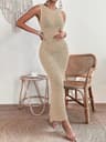 Fashionable Hollow Out Dress Round Neck Waist Clip Skirt Sleeveless Slim Fit Woolen Dress For Women 5