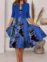 Autumn New Womens Long Dress TwoPiece Set Floral Print Round Neck Dress Coat For Women 14