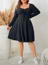 Sweetheart Neck Knot Front ALine Dress For Women Fall Vintage Ribbed Knit Long Sleeve Casual Winter 2