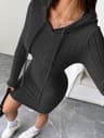 Comfortable Casual Hooded Slim Fit Dress Trendy Ribbed Knitted Style With Drawstring For Women 7