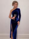 Women Spring And Autumn Velvet Bodycon Long Sleeve Party Evening Midi Dress With Split Pencil Desig 4