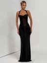 Sexy Patchwork Elegant Maxi Dress Women Trendy Halter Backless Bodycon With Sheer Ribbons For Eveni 7