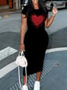 Womens Sexy Dress Summer HeartShaped Print Short Sleeved Casual Round Neck Pullover Dress Solid Col 6