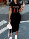 Womens Sexy Dress Summer HeartShaped Print Short Sleeved Casual Round Neck Pullover Dress Solid Col 8