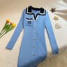 Elegant Women Dress Autumn Winter Fashion Embroidery Slim Elastic Long Sweater Office Dress 7