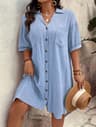 Casual Loose Womens Shirt Dress With ButtonUp Collar Short Sleeve Straight Cut Outdoor Commute Dres 4