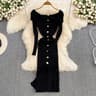 Ins Fashion Women Christmas Red Party Dress High Waist Off Shoulders Long Sleeve Front Split Knitte 7