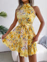 Summer Vintage Boho Maxi Long Dress  Womens Floral Print Dress With Tie Belt Ruffle Hem  Flared Swi 6